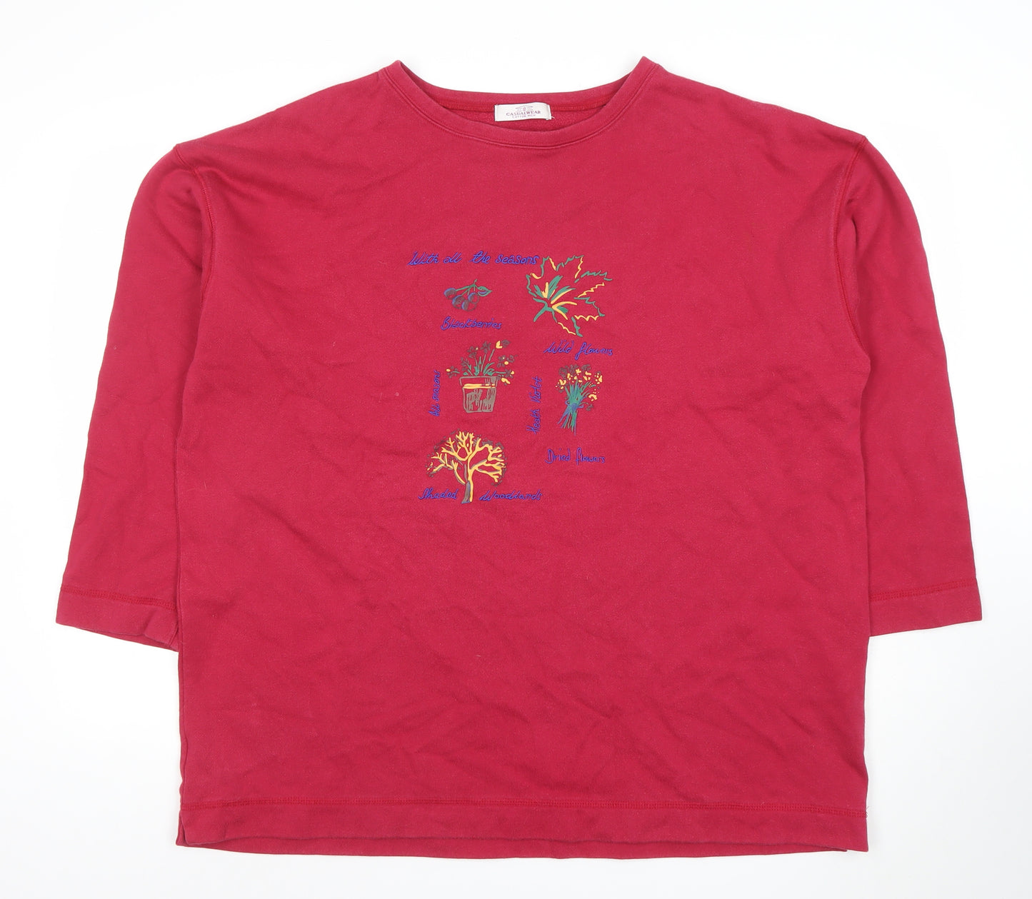 Casualwear Women Red Embroidered Cotton Pullover Sweatshirt Size 20