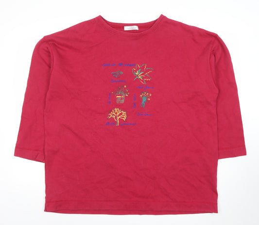 Casualwear Women Red Embroidered Cotton Pullover Sweatshirt Size 20