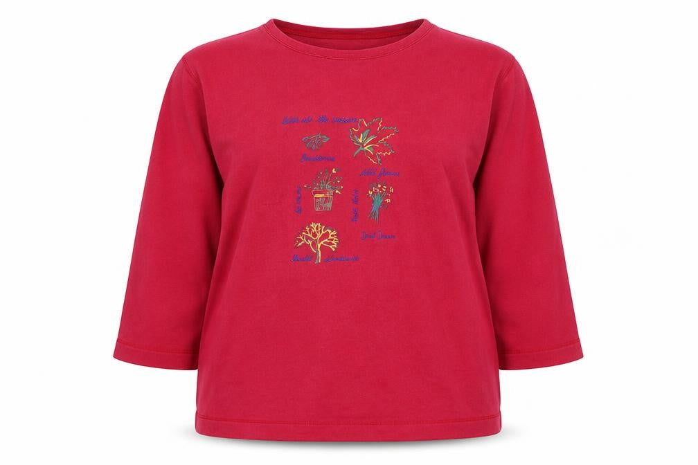 Front view of Casualwear Women Red Embroidered Cotton Pullover Sweatshirt, size 20