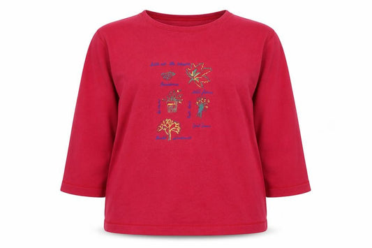 Front view of Casualwear Women Red Embroidered Cotton Pullover Sweatshirt, size 20