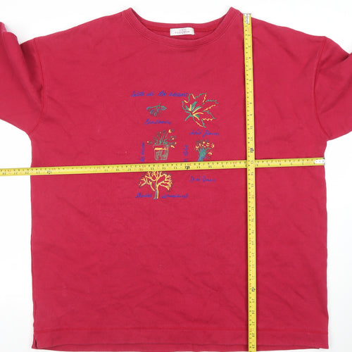 Casualwear Women Red Embroidered Cotton Pullover Sweatshirt Size 20