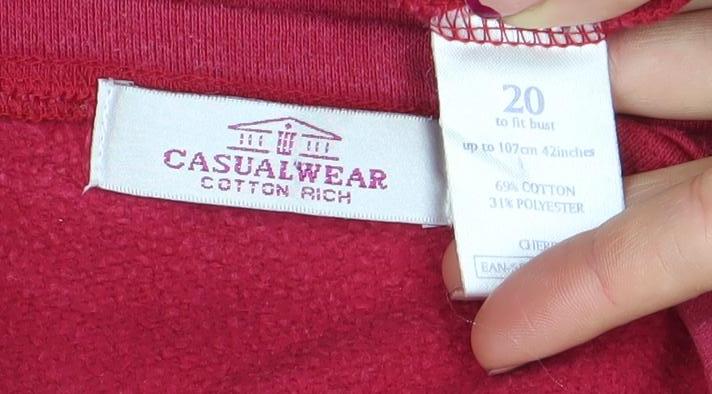 Casualwear Women Red Embroidered Cotton Pullover Sweatshirt Size 20