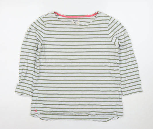 Joules Women’s Green White Striped Boat Neck 3/4 Sleeve Cotton T-Shirt Size 14