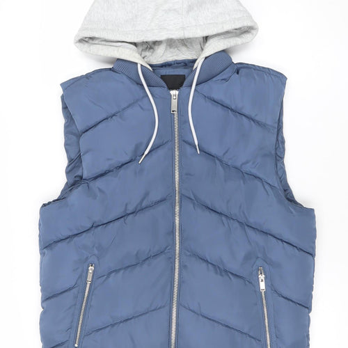 River Island Men's Blue Hooded Puffer Waistcoat M
