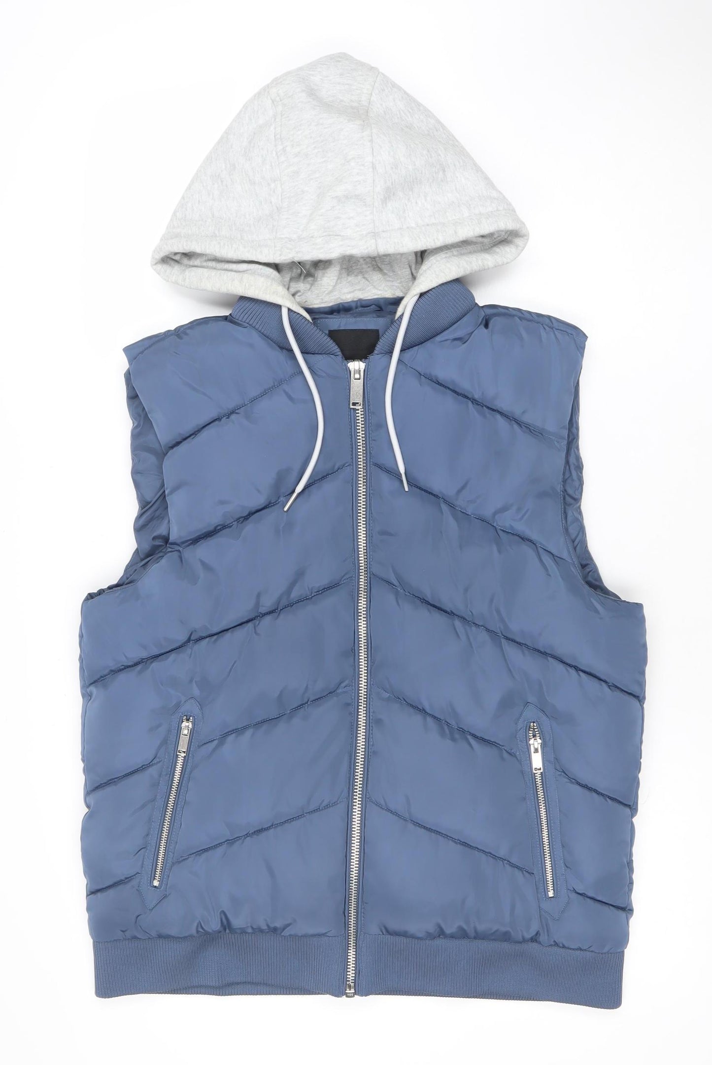 River Island Men's Blue Hooded Puffer Waistcoat M