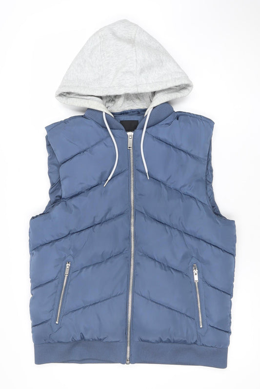 River Island Men's Blue Hooded Puffer Waistcoat M