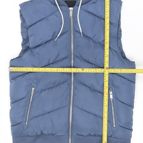 River Island Men's Blue Hooded Puffer Waistcoat M