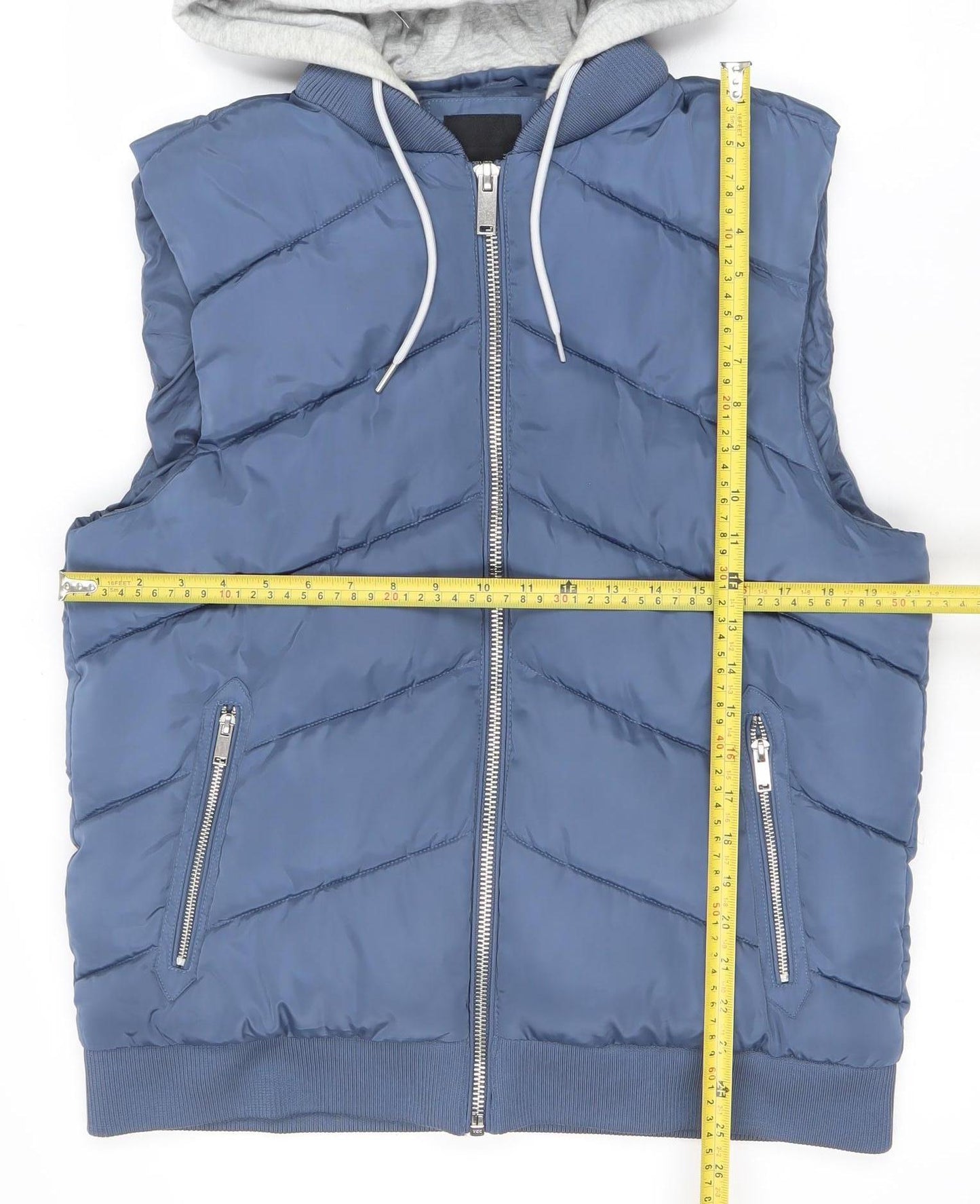 River Island Men's Blue Hooded Puffer Waistcoat M
