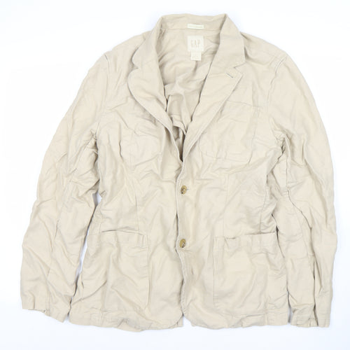 GAP Women Beige Linen Cotton Two-Button Blazer Size M