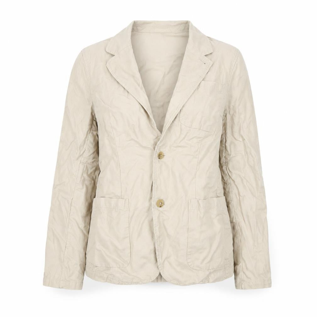 Front view of Gap Women Beige Linen Cotton Two-Button Blazer, size M