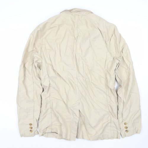 GAP Women Beige Linen Cotton Two-Button Blazer Size M