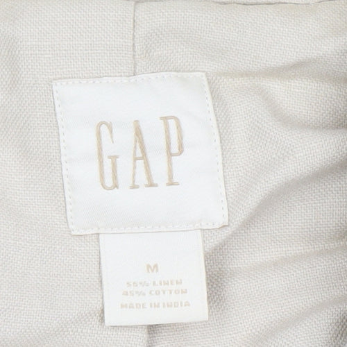 GAP Women Beige Linen Cotton Two-Button Blazer Size M
