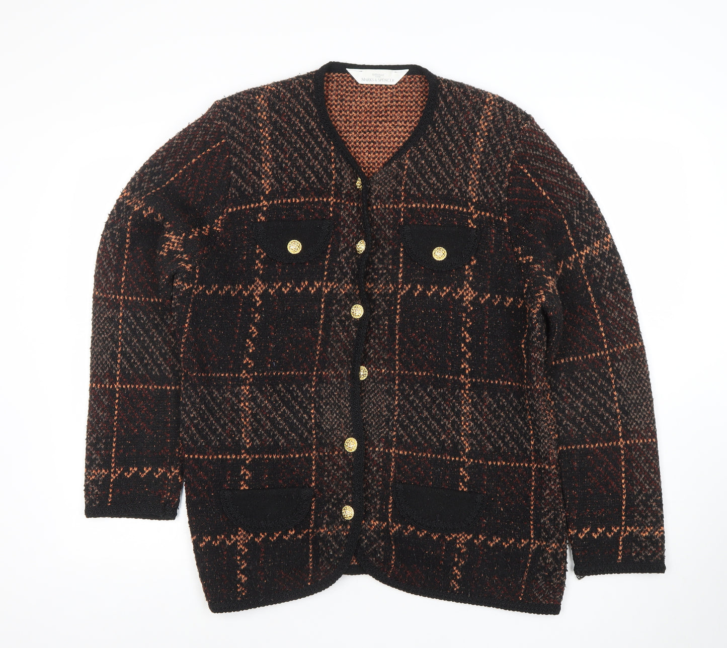 Marks and Spencer Women's Brown Check Wool Blend Blazer Jacket Size 18