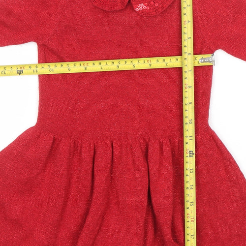 Marks and Spencer Girls Red Sequin Collar Fit & Flare Party Dress 2-3 Years
