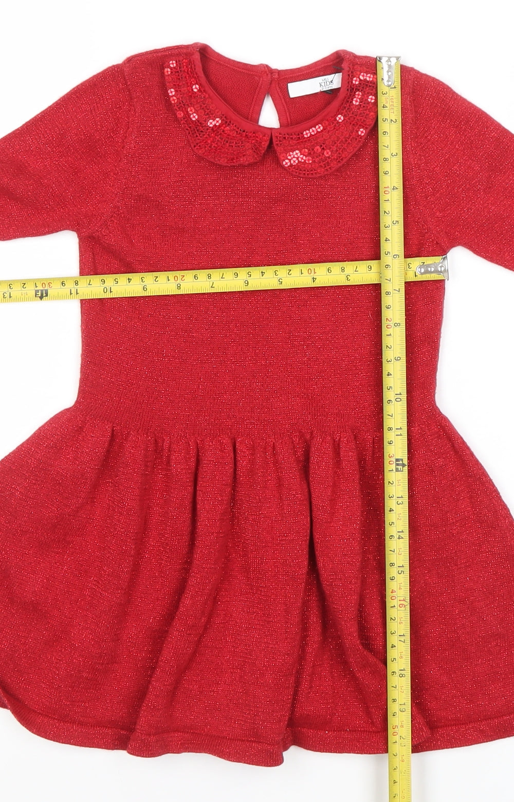 Marks and Spencer Girls Red Sequin Collar Fit & Flare Party Dress 2-3 Years