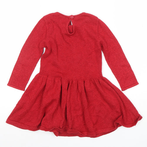 Marks and Spencer Girls Red Sequin Collar Fit & Flare Party Dress 2-3 Years