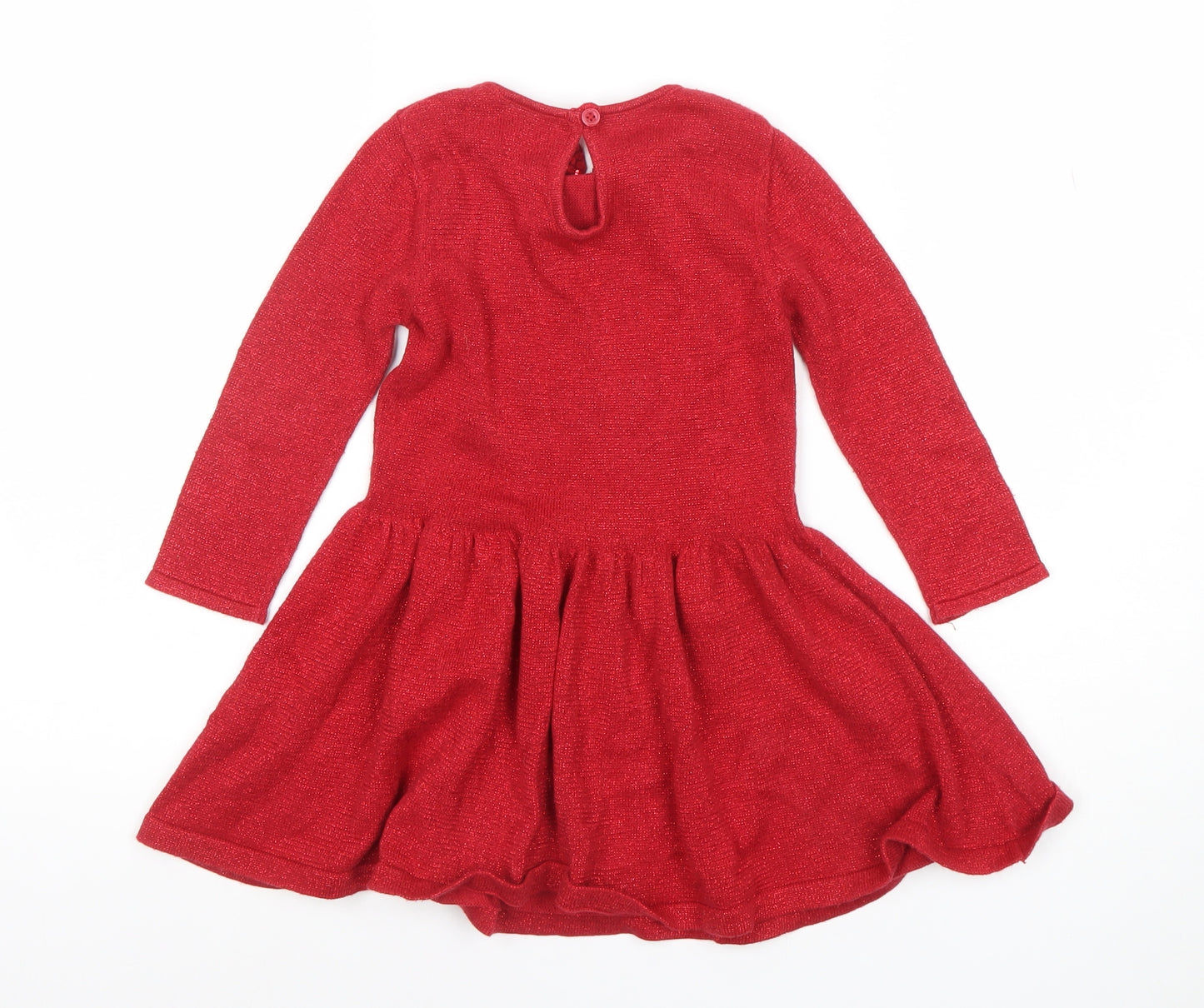 Marks and Spencer Girls Red Sequin Collar Fit & Flare Party Dress 2-3 Years