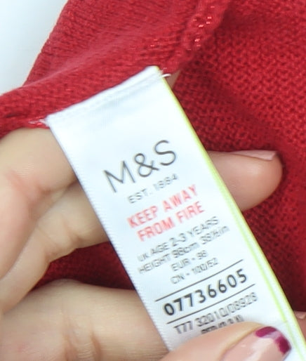 Marks and Spencer Girls Red Sequin Collar Fit & Flare Party Dress 2-3 Years