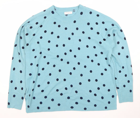 Papaya Women Blue Polka Dot Long Sleeve Crew Neck Jumper Size 18