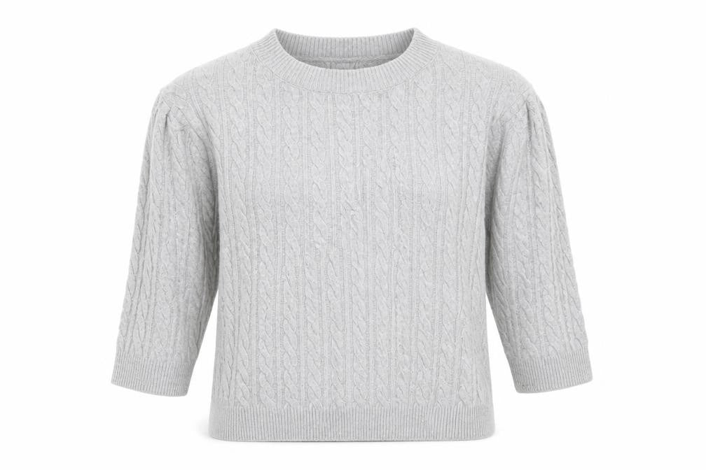 Front view of SHEIN Women’s Grey Cable-Knit jumper, size UK 12
