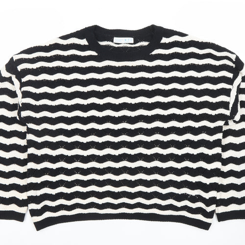 Primark Womens Black White Striped Knit Jumper Size M 12-14 Crew Neck