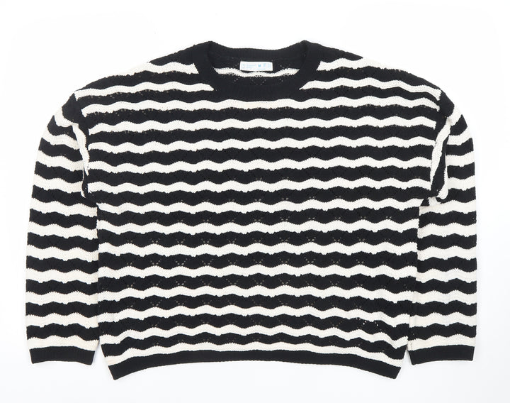 Primark Womens Black White Striped Knit Jumper Size M 12-14 Crew Neck