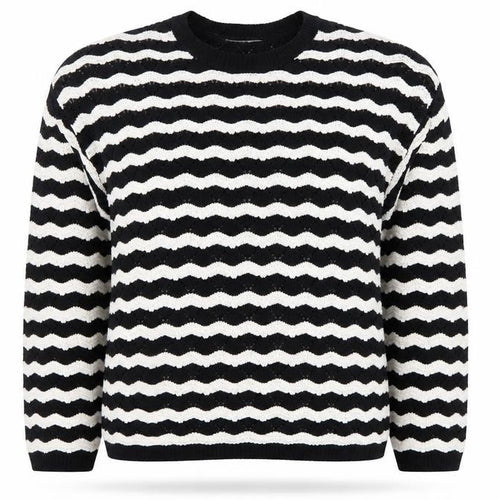 Primark Womens Black White Striped Knit Jumper Size M 12-14 Crew Neck