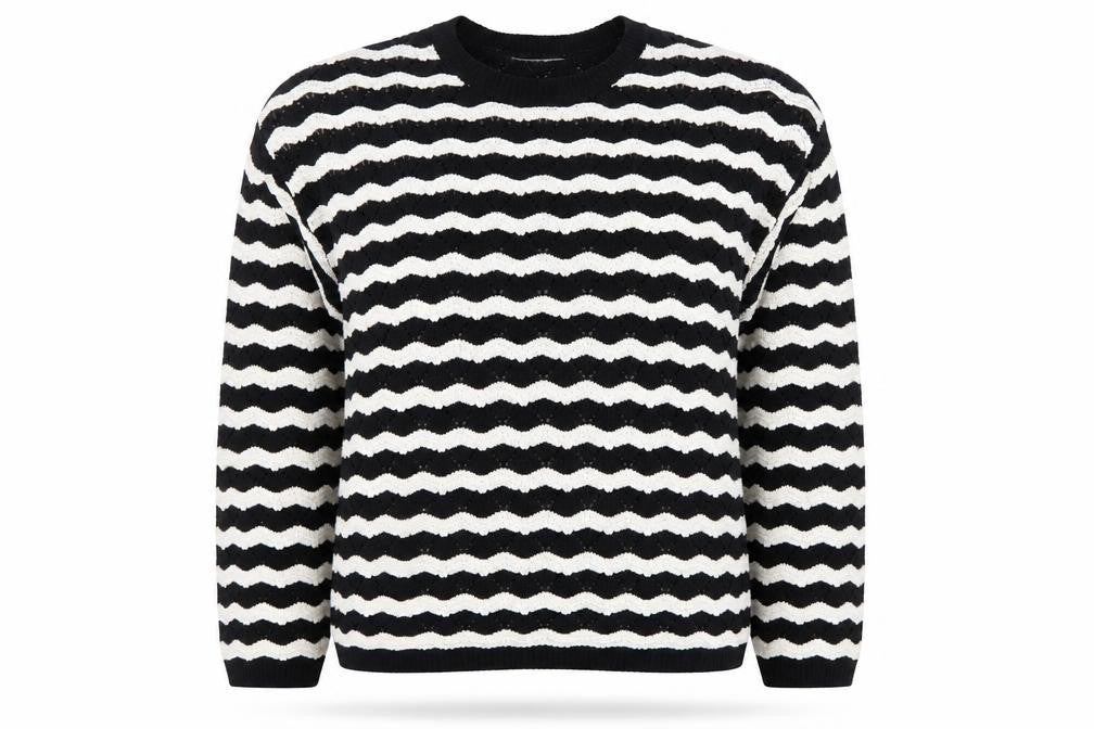 Primark Womens Black White Striped Knit Jumper Size M 12-14 Crew Neck