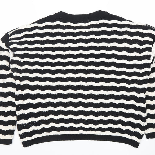 Primark Womens Black White Striped Knit Jumper Size M 12-14 Crew Neck