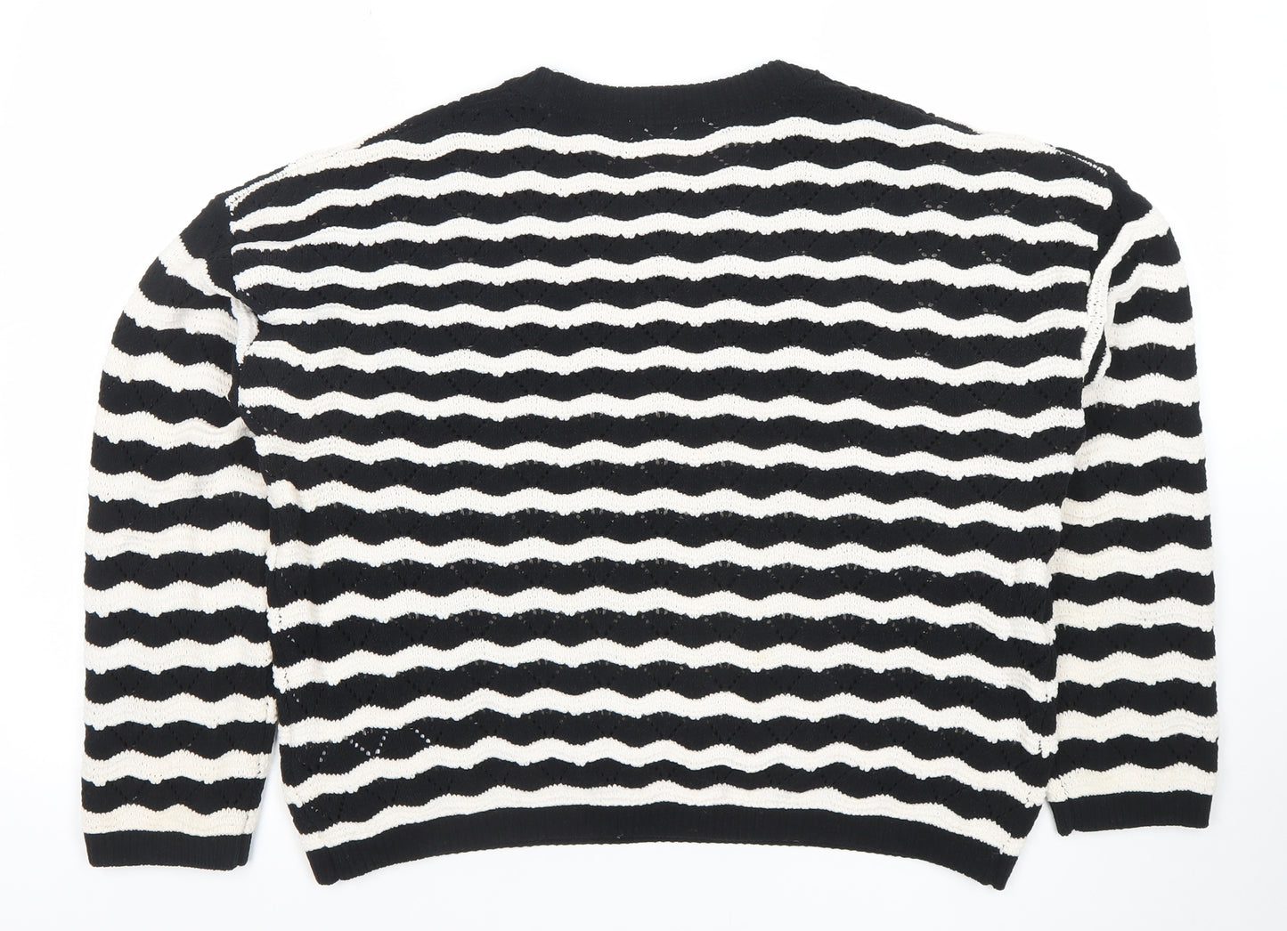 Primark Womens Black White Striped Knit Jumper Size M 12-14 Crew Neck