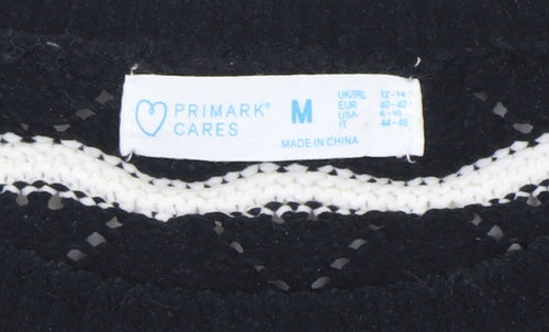 Primark Womens Black White Striped Knit Jumper Size M 12-14 Crew Neck