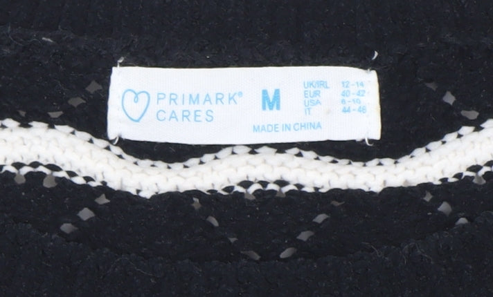 Primark Womens Black White Striped Knit Jumper Size M 12-14 Crew Neck