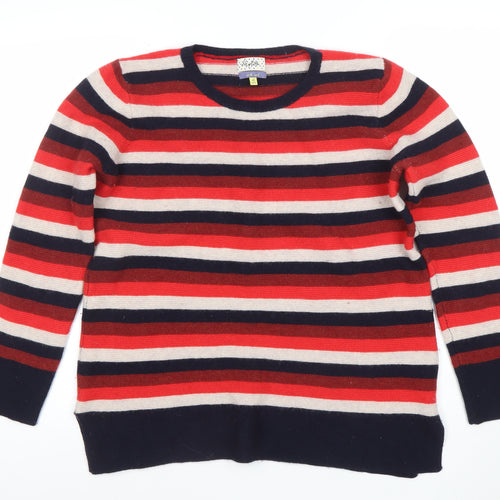 Heyton Women's Red Stripe Crew Neck Jumper XL 100% Merino Wool