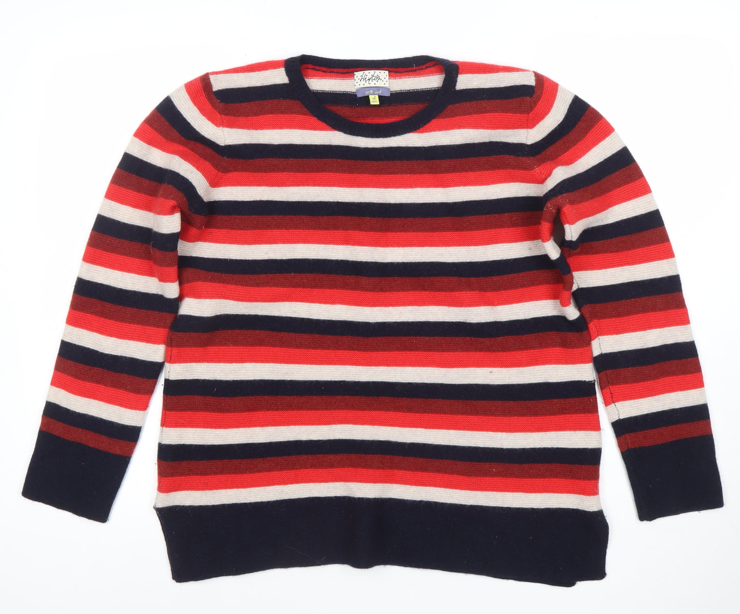 Heyton Women's Red Stripe Crew Neck Jumper XL 100% Merino Wool