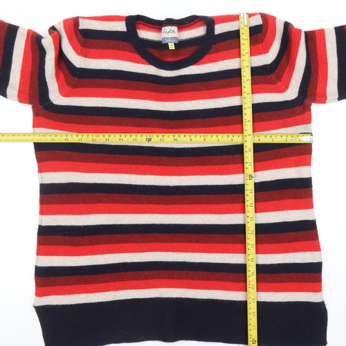 Heyton Women's Red Stripe Crew Neck Jumper XL 100% Merino Wool