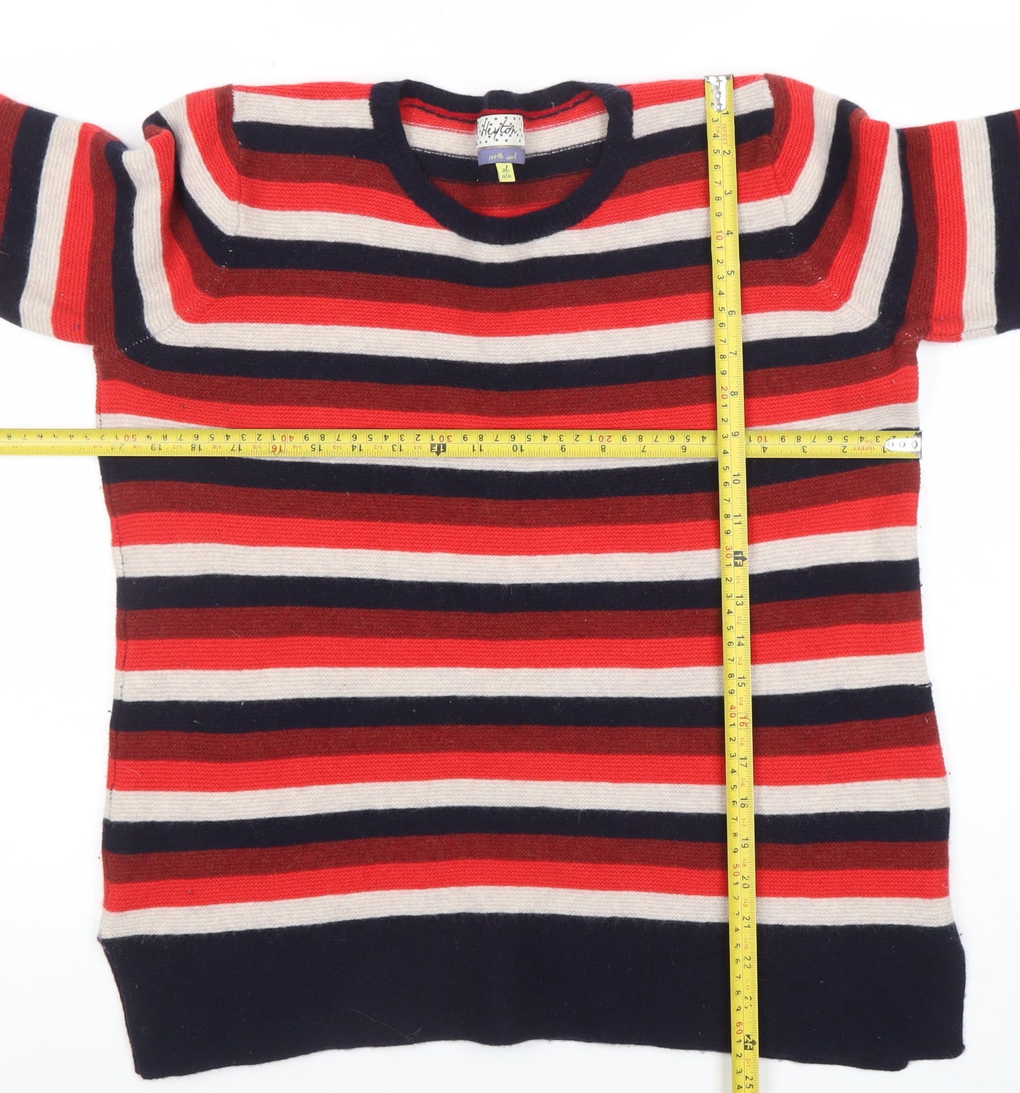 Heyton Women's Red Stripe Crew Neck Jumper XL 100% Merino Wool