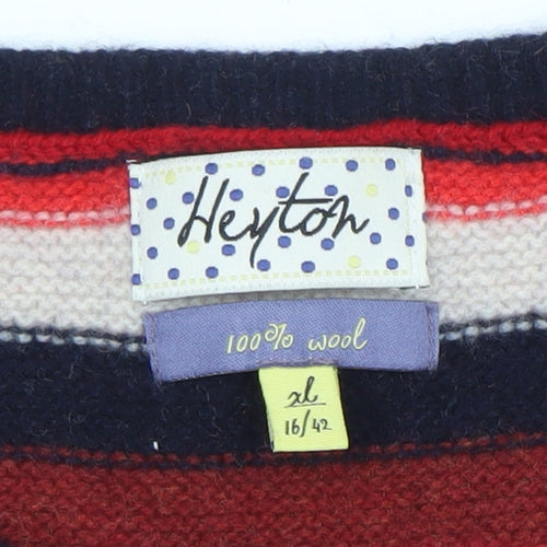 Heyton Women's Red Stripe Crew Neck Jumper XL 100% Merino Wool
