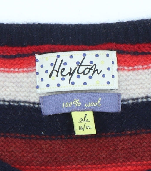 Heyton Women's Red Stripe Crew Neck Jumper XL 100% Merino Wool