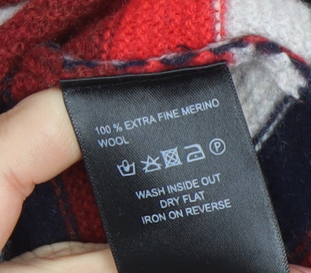 Heyton Women's Red Stripe Crew Neck Jumper XL 100% Merino Wool