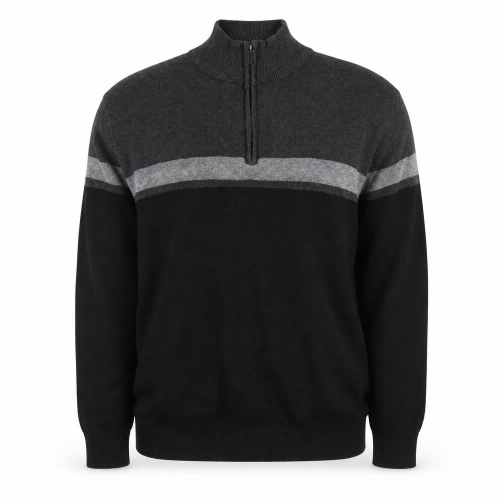 Front view of Tu men’s black grey 1/4 zip high neck cotton jumper m
