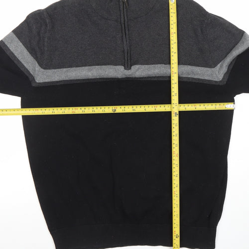 TU Mens Black Grey 1/4 Zip High Neck Cotton Jumper M