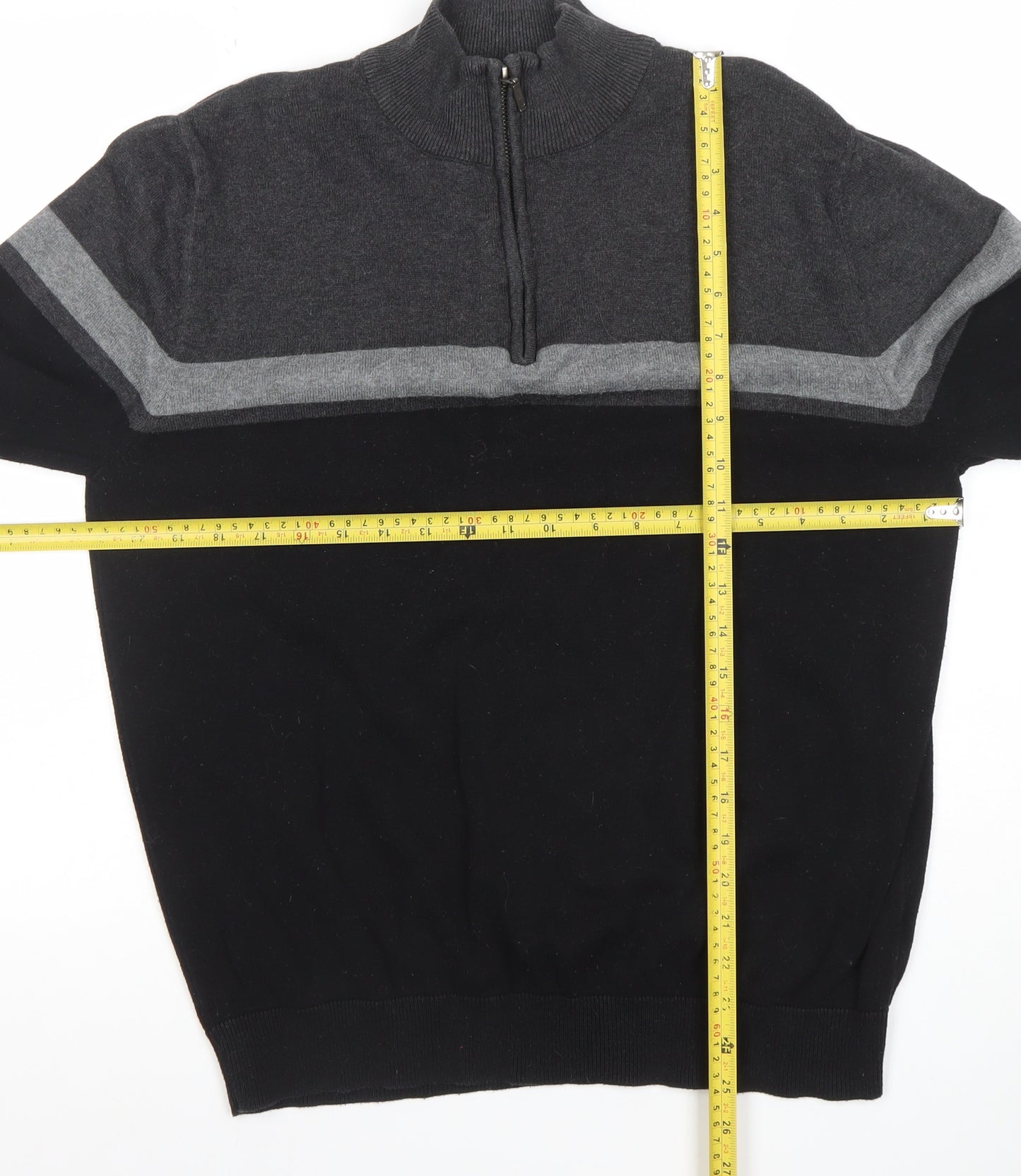 TU Mens Black Grey 1/4 Zip High Neck Cotton Jumper M