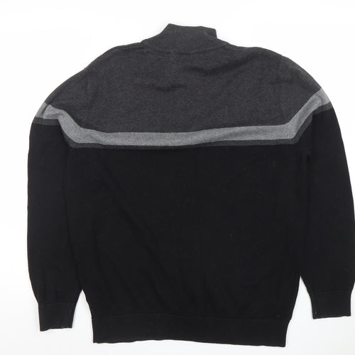 TU Mens Black Grey 1/4 Zip High Neck Cotton Jumper M