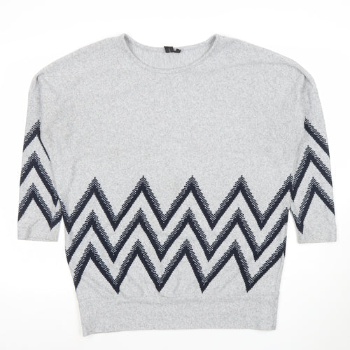 Izabel London Women Grey Zigzag Tunic Top Size 10 Short Sleeve Knit