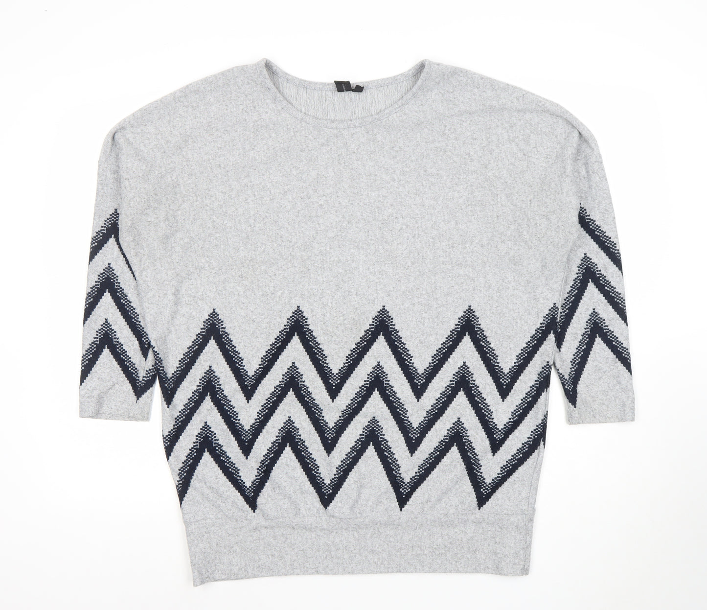 Izabel London Women Grey Zigzag Tunic Top Size 10 Short Sleeve Knit