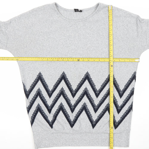 Izabel London Women Grey Zigzag Tunic Top Size 10 Short Sleeve Knit