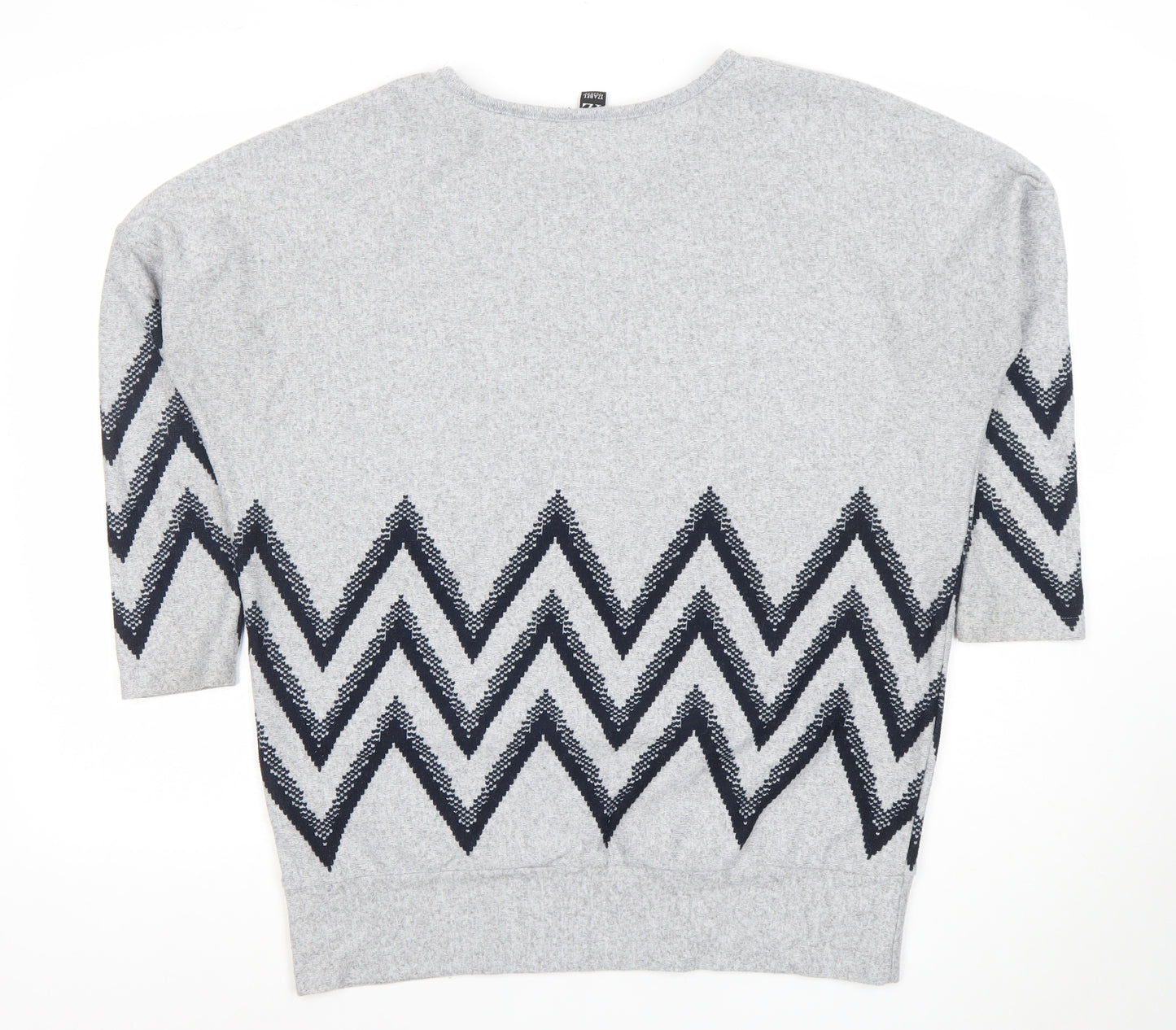 Izabel London Women Grey Zigzag Tunic Top Size 10 Short Sleeve Knit