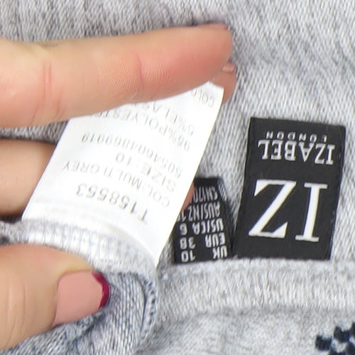 Izabel London Women Grey Zigzag Tunic Top Size 10 Short Sleeve Knit