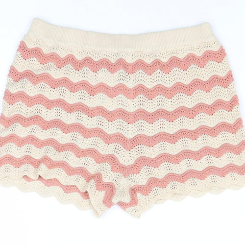 George Girls Pink & Beige Knit Striped Shorts 6-7 Years Cotton Blend