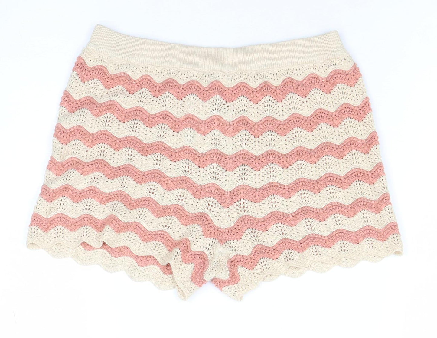 George Girls Pink & Beige Knit Striped Shorts 6-7 Years Cotton Blend